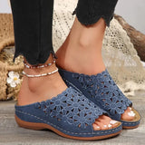 Fashion Plus Size Hollow Slippers for Women Summer 2025 Soft Sole Med Heel Sandal Woman New Arch Support Peep Toe Slides Mujer