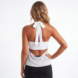 Women's Stylish Draped Cowl Neck Sleeveless Backless Vest Summer Halter Tops with Integrated Bandeau and Metal Hardware Detail