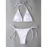 Sexy Satin Halter Brazilian Padded Bikini Female Swimsuit Women Swimwear Two-Pieces Bikini Set Bather Bathing Suit Swim V4966S