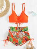 2026 Tie Dye Bikini Drawstring Swimsuit Women High Waist Shorts Swimwear Female Padded Bathing Suit Swimming Beachwear Summer