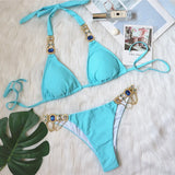 8 Colors Sexy Bikini Women Swimwear Swimsuit Shiny Crystal Diamond Chain Bathing Suit Beach Bikinis Set Female Push Up Biquinis