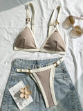 Splicing Ribbed High Cut Ring Mini Micro Bikini Women Swimwear Female Swimsuit Two-pieces Bikini Set Bathing Suit Swim Beachwear