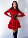 Ahagaga Fashion Solid Women's Mini Dresses A-Line Knitted Sheer Slim Fit Long Sleeves Bodycon O-Neck Party Streetwear Vestidos