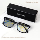 Progressive Multifocal Reading Glasses, Photochromic, Clear Vision, Square Frame, Lightweight Wear, Stylish Appearance, for Men and Women.