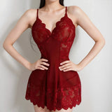 Contrast Lace Ruffle Trim Lingerie Pajamas Set See Through Ultra-thin Women Pajamas Deep V-neck Lace Sleepwear Sexy Pajamas