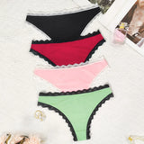 1pcs Low Rise Bow Sexy Lace Women's Panties Patchwork Heart Decor Elegant Lady Briefs Comfortable Breathable Female Underwear