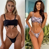 2026 Sexy Bikini Women Swimwear Swimsuit Double Straps Plaid Black Bikinis Set Bathing Suit Beach Bikini Female Push Up Biquinis
