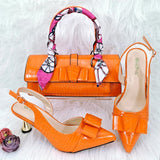 Doershow new come Matching Women Shoe and Bag Set Decorated brown Nigerian Shoes and Bag Set Italy Shoes and Bag set  HFG1-16