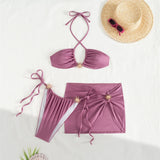 With Skirt Halter High Cut Strappy Bikini Female Swimsuit Women Swimwear Three-Pieces Bikini Set Bather Bathing Suit Swim V6398