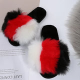 Mix Color Faux Fur Cotton Slippers for Women Open Toe Non Slip Plush Slippers Woman 2025 Lightweight Indoor Flats Slides Mujer