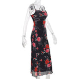 Flowers Print Spaghetti Strap Dresses Women Temperament Package Hip Bodycon Long Dress Fashion Sexy Backless Lady Slim Vestidos