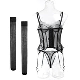 Toucheart Erotic Sexy See-through Lace Sling Women's Fishbone Breast Button Push-up Waist Women Hot Sexy Lingerie with Stockings