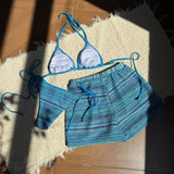 Striped Halter High Cut With Shorts Bikini Three-pieces Bikini set Female Swimsuit Bathing Suit Women Swimwear Bather Swim V6326