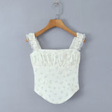New French Casual Pure Desire Style Sexy Lace Sweet Spicy Girl Floral Print T-Shirt Backless Deep V Suspenders Sleeveless 8RXP