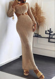 DEKA New Sexy Knit Mesh Cut Out Deep V Neck Long-sleeve Lace-up Fringe Tunic Summer Women Swimsuit Cover-ups Beach Maxi Dress