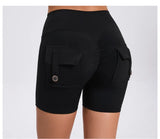 Women's Peach Lifting Yoga Shorts - High Waisted Stretchy Workout Shorts with Button Quick-Dry Tummy Control for Running Fitness