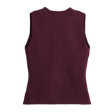 Foridol Gold Button Knitted Tank Top Women Autumn Winter Burgundy Short Vest Sleeveless V Neck Chic New Fashion Tops