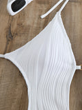 S - XXL Halter V Neck Wrinkled Female Swimwear One Piece Swimsuit Women Backless Monokini High Cut Bathing Suit Swim Beach Wear