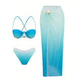 S - XL 3PCS With Skirt Underwired Bikini Women Swimwear Female Swimsuit Three-pieces Bikini set Bather Bathing Suit Swim V7704