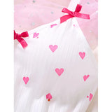 Women's Sleepwear Underwear Rose Lace Bow & Heart Print  Sleep Dress Sexy Pijamas Set  V Neck  Pajamas Mini Nightgowns Hot Dress