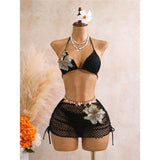 With Skirt 3D Flower Halter Bikini Women Swimwear Female Swimsuit Three-Pieces Bikini Set Padded Bather Bathing Suit Swim  V8346