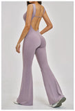 Slimming Yoga Jumpsuits Women Hollow Out Ruffles Backless Sportswear Fitness Back Hip-Lifting Leggings One-Piece Gym Bodysuits