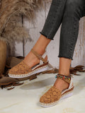 Hollow Fabric Roman Shoes Summer Travel Round Head Wedge Toe Fashion Sandals Comfortable Thick-sole Women's Shoes 2026