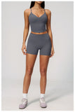 New Yoga Sets Women V Neck Back Criss Cross Sports Tank Top High Waist Butt Lift Shorts Fitness Suit Gym Running Workout Clothes