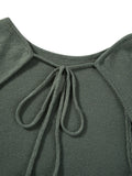 Women's Autumn Winter Knitted Bodycon Dress Long Sleeve Tie Backless Round Neck Solid Color Ruffle Trim Long Dress Beachwear