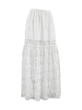 Women See-Through Lace A-Line Skirts Casual Summer Solid Color Elastic Waist Long Skirt for Beach Vacation Club