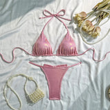 Glitter Sparkling Bow Halter Bikini Female Swimsuit Women Swimwear Two-Pieces Bikini Set Padded Bather Bathing Suit Swim V7567
