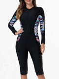 2026 Zipper Rushguard Long Sleeve Surfing Swimsuit Women One Piece Printed Swimwear Female Bather Bathing Swimming Swim Suit XXL