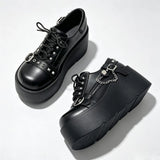 New Arrival Gothic Black Rivets Platform Creepers Shoes White Chain Decor Goth Creepers Chunky Lace Up Lolita Casual Shoes