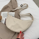 1pc Women Large Color Solid Nylon Half Moon Daily Street Fanny Pack Waist Bag Capacity Travel Crossbody