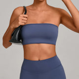 Padded Backless Bandeau Sports Bra Gym Women Crop Tube Top Seamless Yoga Top Sexy Workout Sportswear Push-up Fitness Underwear