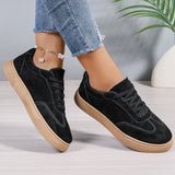 All Match Black Faux Suede Sports Shoes for Women Lace Up Low Top Sneakers Woman Sewing Wear Resistant Vulcanize Shoes Ladies