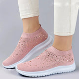 Women's Slip-On Crystal Sneakers 2025 Breathable Mesh Plus Size 35-43 Casual Flats Women Comfort Soft Sole Running Walking Shoes