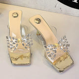 BIGTREE New Crystal Slippers Shoes Women Fine High Heels Transparent Sandals Female Slippers Sexy Outside Beaded Beach Shoes