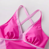 Women Summer Monokini Swimsuit Contrast Colors V-Neck Tie Back Sleeveless Jumpsuit Swimwear for Beachwear Bathing Suits