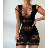 Women Sexy Fishnet  Cover Up, Sheer Bodycon Sleepwear See Through Beachwear Without Bikini