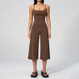 Gym Workout Yoga Sets Women Square Neck Slimming Sports Tank Top Fitness Gym Suit Outdoor High Waist Flare Pants Two-piece Set