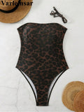 S - XL New Leopard Printed Bandeau Women Swimwear One Piece Swimsuit Female High Leg Cut Monokini Bather Bathing Suit Swim V8051