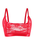 1pcs Red Sheer Floral Lace Wire-Free No Pad Bra Underwear Adjustable Strap Unlined Brassiere Sexy Lingerie Elegant Women's Bras