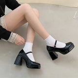 Patent Leather High Heel Mary Jane Shoes Women Elelgant Buckle Strap Platform Pumps Woman Chunky Heels Punk Lolita Shoes Female