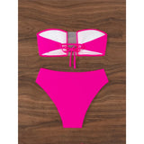 Sexy Bandeau Sheer Female Swimsuit High Waist Bikini Women Swimwear Two-pieces Bikini set Padded Bather Bathing Suit Swim K7063