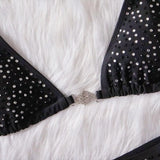 6 Colors Sexy Bikini Women Hollow Rhinestones Chain Halter Swimwear Swimsuit Bikinis Set Bathing Suit Beach Bikini Luxe Female