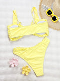 DEKA Sexy Yellow String Halter Ruffled Bikini Thong Ruffled Ruched Swimsuit Women Swimwear Bather  Brazilian Bikinis Sets
