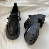 Retro Pu Leather Platform Oxford Shoes Women Japanese Style Thick Sole Black Student Shoes Woman Lace Up Thick Heel Pumps Female