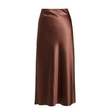Women's Summer High Waist Skirt Solid Color Long Satin Skirt for Travel, Beach, Shopping