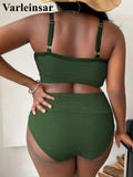 0XL - 4XL Ribbed Bikini Large Size Swimwear Plus Size Women Swimsuit Female Two-pieces Bikini Set Bather Bathing Suit Swim V4982